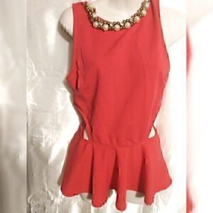 Agaci Cut out side Hot Pink Sleeveless Keyhole Back Necklace Peplum L